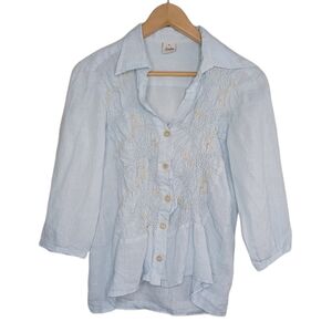 Sunday Linen Embroidered Sz S Costal Dainty Button Down Front Shirt